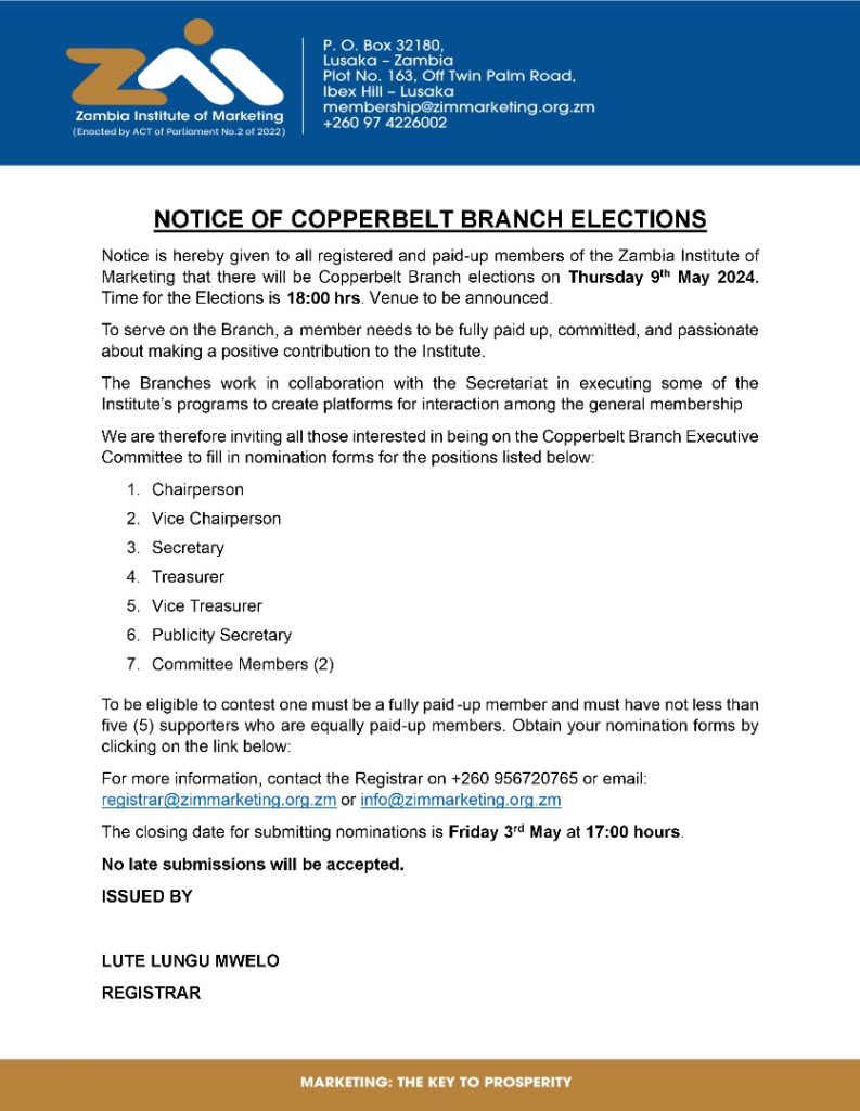 Notice of Copperbelt branch  elections