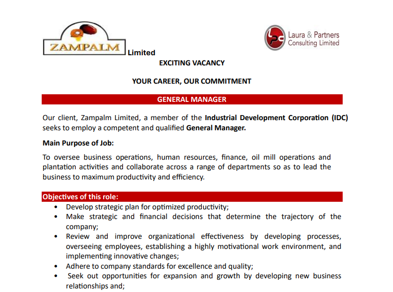 GENERAL MANAGER - ZAMPALM